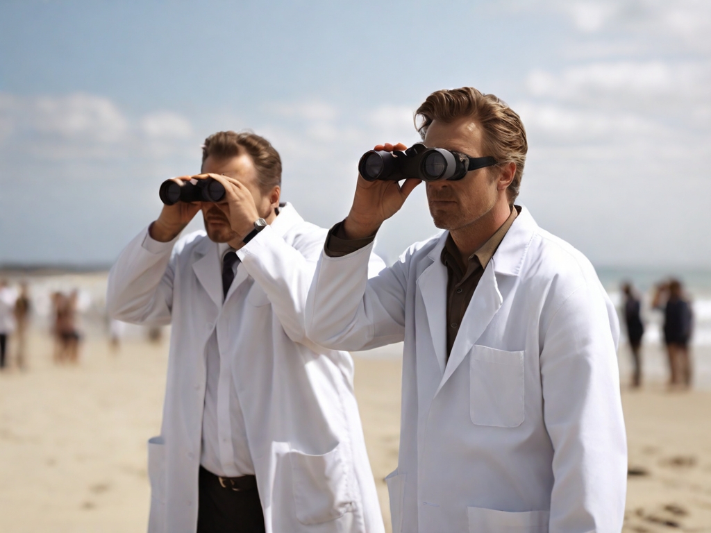 default two scientists dressed in white coats look through bin 0